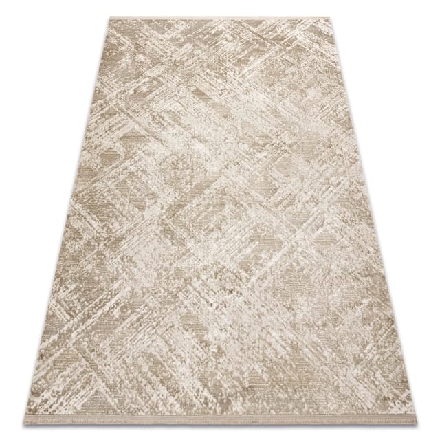 Moderner Teppich Duke 51541 Beige - Geometrisch, Strukturiert, Sehr Weich, Fransen Beige 180x270 Cm
