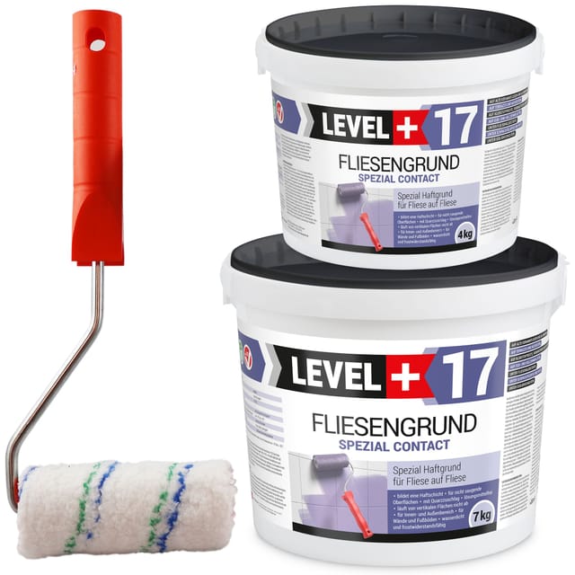 Level+ - Level+ Fliesengrund Haftgrund Quarzgrund 11kg L+17 + Farbroller 10cm