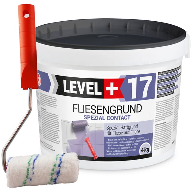 Level+ - Level+ Fliesengrund Haftgrund Quarzgrund 4kg L+17 + Farbroller 10cm