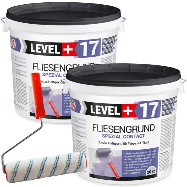 Level+ - Level+ Fliesengrund Haftgrund Quarzgrund 40kg L+17 + Farbroller 25cm