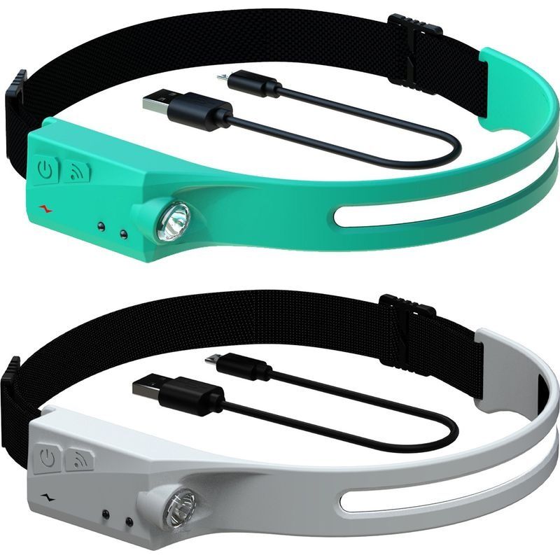 Lampe Frontale Éléganterechargeabledirigélampe Frontale 230°lampe Frontale Adulte À Faisceau Puissant, Bleu Lac Et Gris