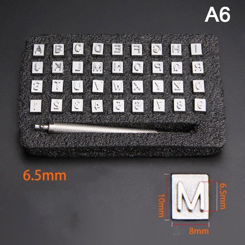 Ensemble De 36 Poinçons En Acier Pour Lettres Et Chiffres De L'Alphabet Et Du Cuir