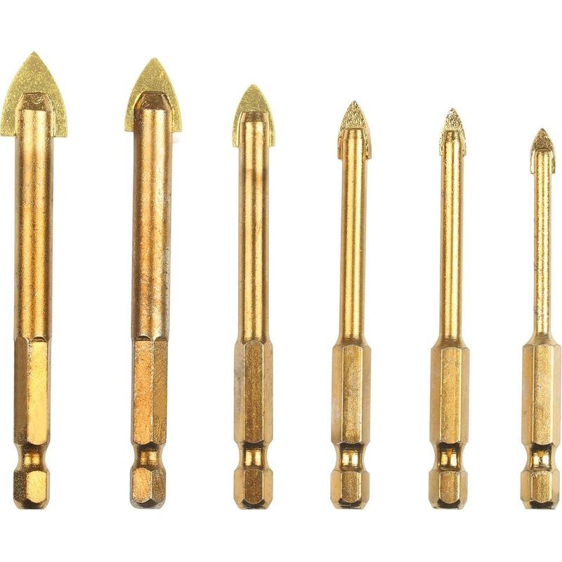 6 Pcs Foret De Carrelage En Alliage Dur Mèche De Ceramique Diamètre 4/5/6/8/10/12 Mm Queue Hexagonale 1/4″ Jeu De Forets Avec Revêtement De Titane Outil Perceuse Pour Marbre Verre Béton-