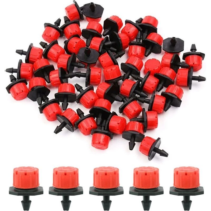 100 Pièces Goutteur Rouge Réglable À 8 Trous 4/7 Capillaire Petit Chapeau Rouge Buse Jardinage Micro-spray Irrigation Goutte À Goutte Arrosage De Fleurs Serre D'Arbres Fruitiers