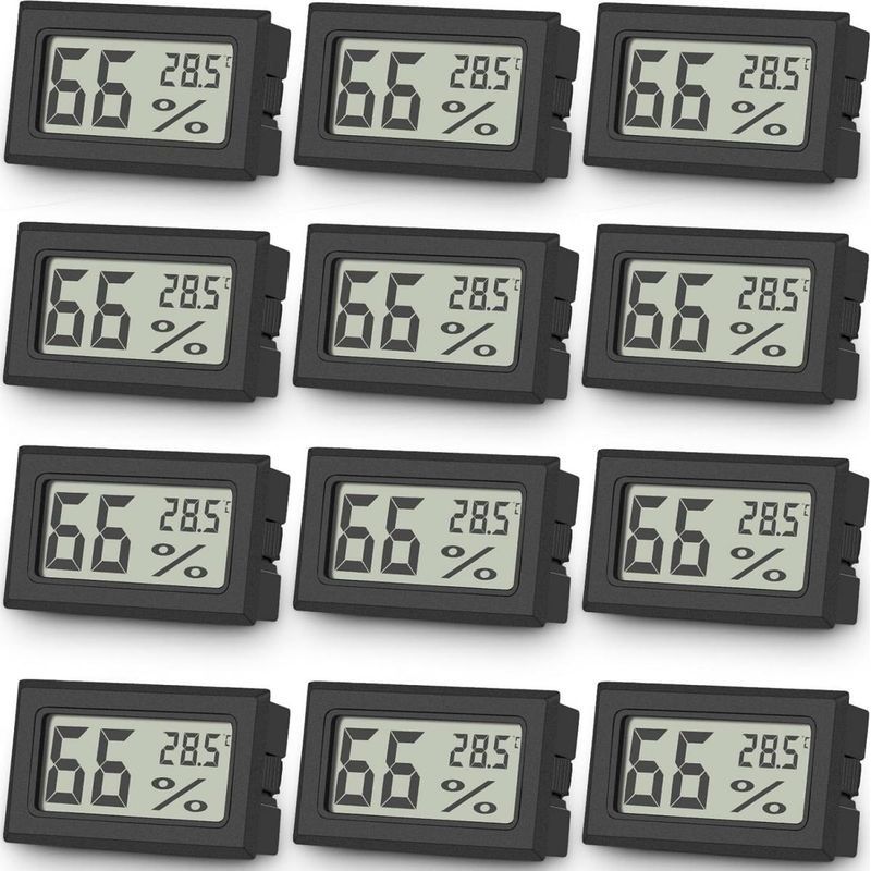 Lot De 12 Mini Thermomètres Numériques D'Intérieur - Thermomètre D'Intérieur - Thermomètre De Chambre Et D'Humidité - Grand Écran Lcd ℉/°c - Pour Voitures De Serre, Maison, Bureau