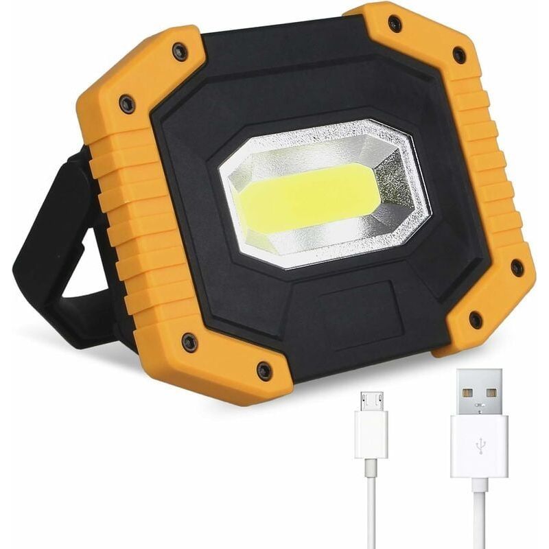 Projecteur Led Rechargeable 30 W 2000 Lumens, Lampe De Chantier, Comprend 2 Batteries, 3 Modes, Lampe Torche Led Usb Portable, Convient Pour Le Camping, Les Chantiers, Les Garages, Les Ateliers (1 Uni