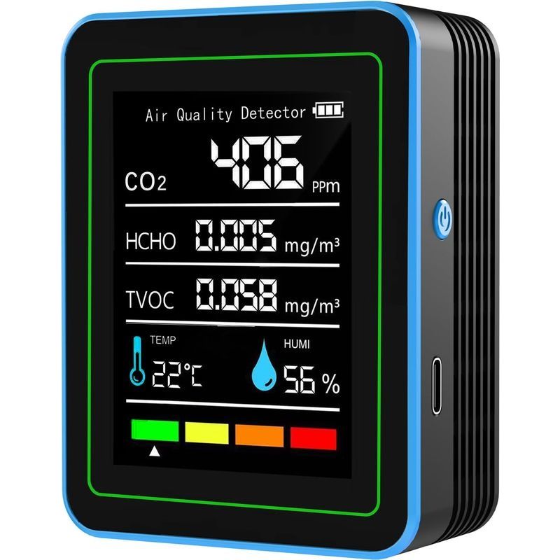 Moniteur De Qualité D'Air Intérieur, 5 En 1 Portable Testeur D'Air Intelligent Pour Co2 Cov Hcho Temp Humidité Pour Maison, Voitures, Plantes, Animaux De Compagnie, Etc