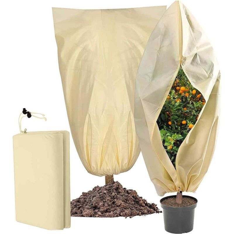 Couverture De Protection Hivernale Pour Plantes - 2morceau -beige - 200x240centimètre -tente À Plantes Avec Fermeture Éclair Et Cordon De Serrage -protection Contre Le Gel -tissu Non Tissé -durable