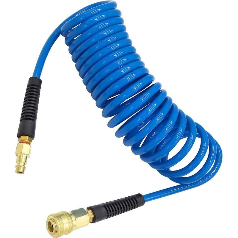 Tuyau À Air Comprimé Pu 5 M De Long 6 Mm Id X 11 Mm Ad Avec Raccords Rapides 1/4", Limiteur De Flexion, Bleu