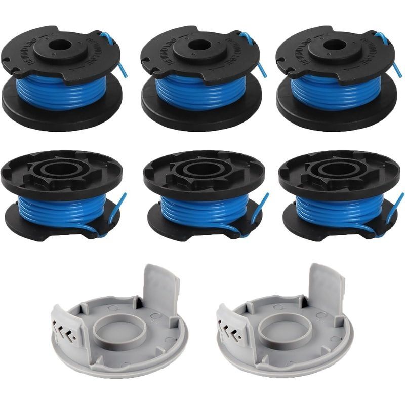 Lot De 6 Bobines De Fil De Rechange, Pour Coupe-bordure Ryobi One+ Rac124 Ac14rl3a Olt1823 Olt1832 18 V 24 V 40 V, 6 Bobines De Coupe-bordure, 2 Capuchons, 3,4 M, Diamètre 1,65 Mm