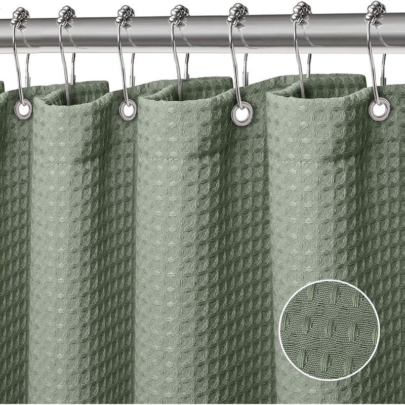 Rideau Douche Rideaux Baignoire Tissu Polyester Lavable En Machine Rideau Salle De Bain Avec 12 Crochets En Plastique Rideau Salle De Bain Imperméable 180 X 180 Cm(vert)