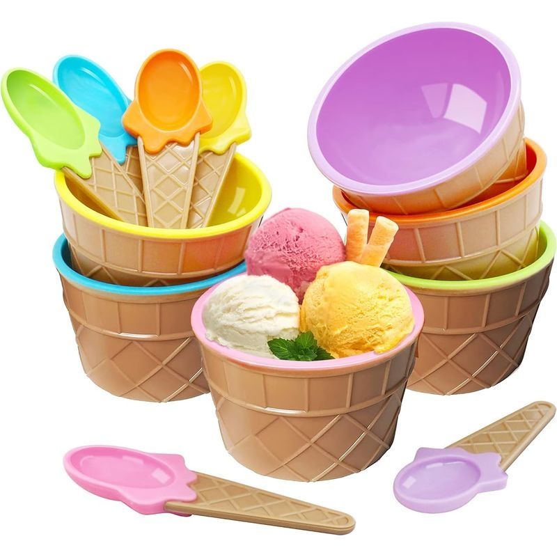 Bols De Crème Glacée Avec Cuillères 6 Pcs Tasses De Yaourt Congelé Couleur De Bonbon En Plastique Durable Belle Bol À Dessert Bricolage Outils De Crème Glacée-