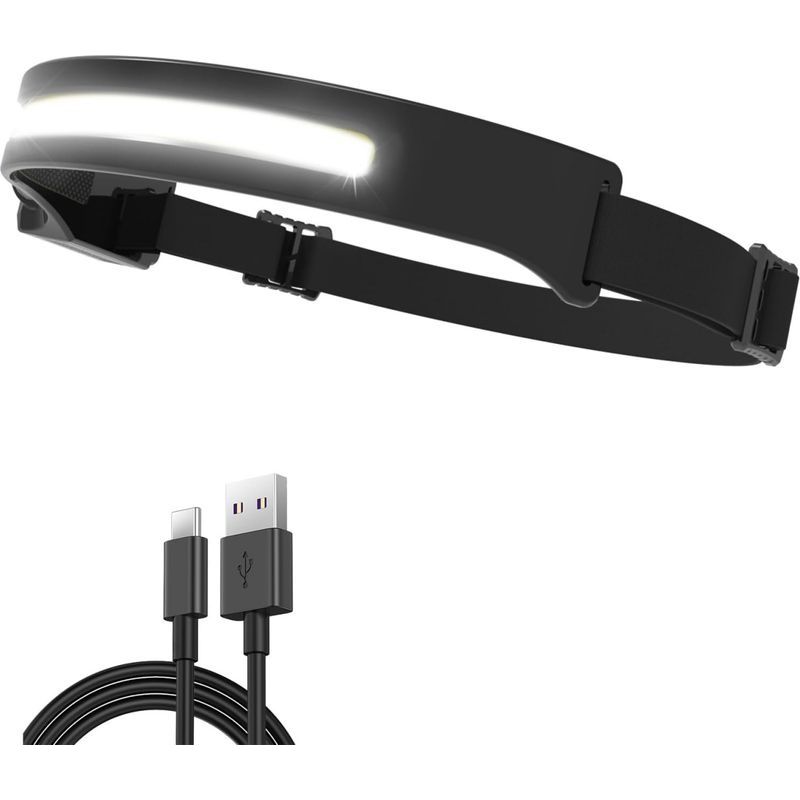 Lampe Frontale - Rechargeable Par Usb - Lampe Frontale À Capteur - Portable - Idéale Pour Le Jogging, La Randonnée, Le Camping Et Le Ski - Noire