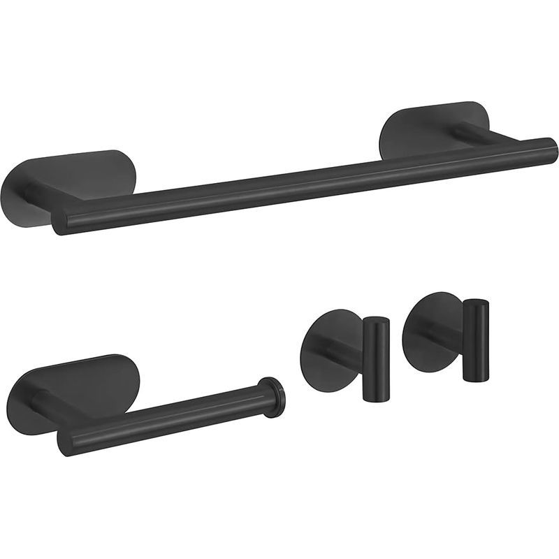 Ensemble De 4 Pièces De Quincaillerie De Salle De Bain Sans Perçage, Porte-papier Hygiénique En Acier Inoxydable Noir De 16 Pouces Et 2 Crochets À Peignoir