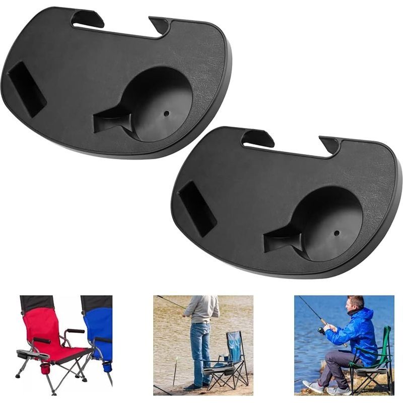 2 Pièces Porte-gobelet Chaise Noir Porte-gobelet Chaise De Camping Pour Patio Balcon Meubles Chaise Pliante Et Piscine Extérieure Chaise De Plage-
