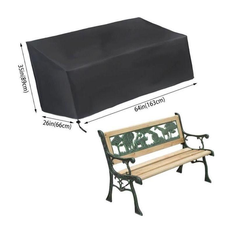 Housse De Mobilier De Banc 3 Places - Housse De Mobilier De Jardin Extérieur - Tissu Oxford 210d - Noir