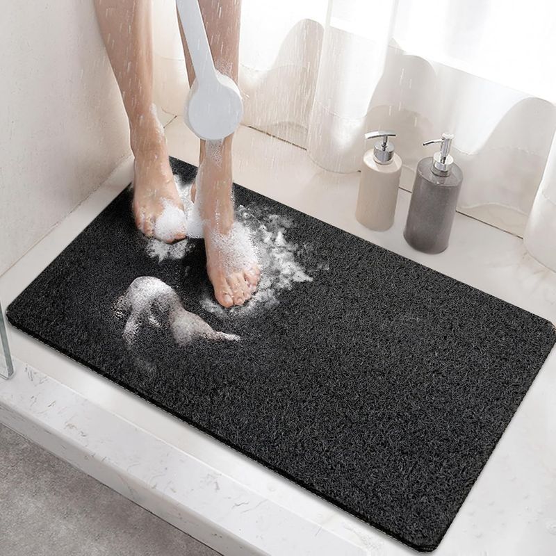 Tapis De Douche Antiderapant, 60x40cm Tapis De Baignoire Antidérapant Avec Drain, Doux Pvc Luffa Tapis De Bain Pour Salle De Bain, Séchage Rapide, Noir