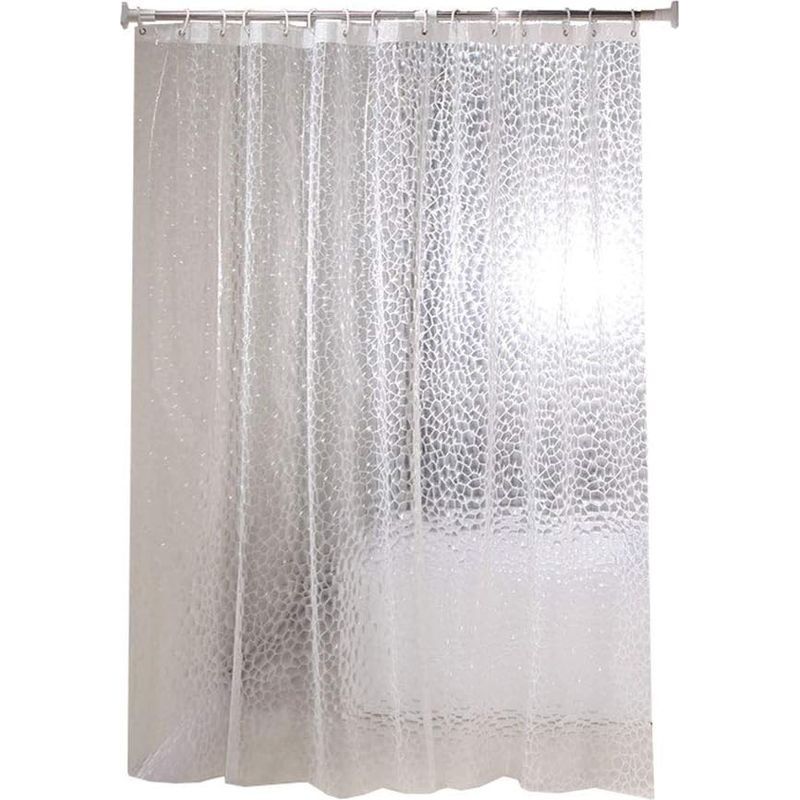 Rideau De Douche Anti Moisissure 180 X 200 Cm, 3d Semi Transparent Eva Rideaux De Douche Lavable Avec 12 Crochets, Imperméable Antibactérien Séchage Rapide, Pour Baignoire, Salle De Bain