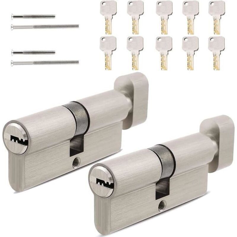Lot De 2 Cylindres De Serrure 30/30 Et 35/35 Avec 5 Clés Cylindres Profilés Double Sécurité Protection Anti-perçage Pour Portes En Bois