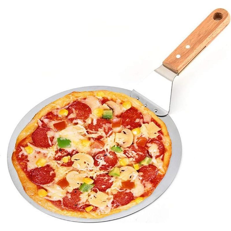 Pelle À Pizza En Acier Inoxydable Transfert De Gateau Rond Poignée En Bois Cuisson Pelle Paddle Outils De Cuisson Pour Cuisson De Pizza Maison, Pain, Gateau-