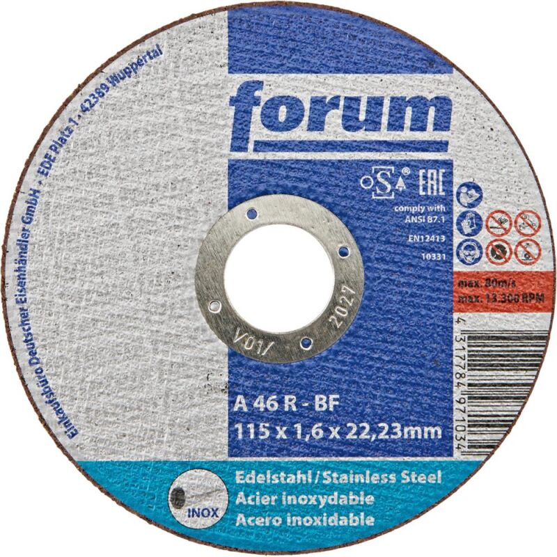 Forum - 1 Stück Trennscheibe Für Edelstahl Gerade 115 X 1,6 Mm