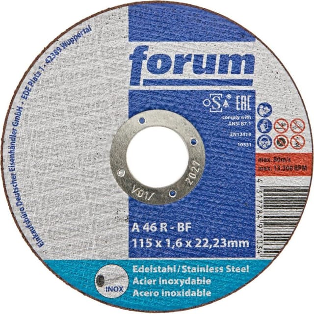 Forum - 1 Stück Trennscheibe Für Edelstahl Gerade 115 X 1,6 Mm