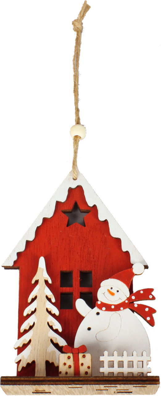 Trendline - Weihnachtsanhänger Holz Weihnachtshaus Mit Schneemann 40 X 21 X 39 Cm Mehrfarbig Hängedekoration
