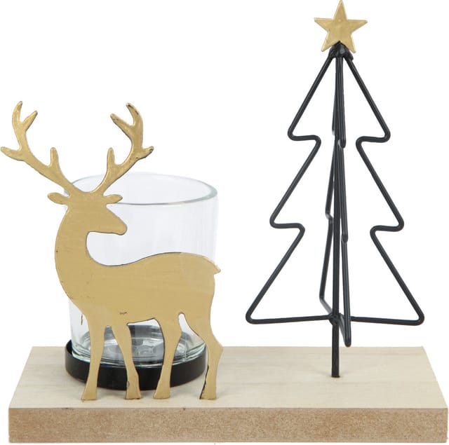 Trendline - Teelichthalter Holz-metall Mit Hirsch Und Tannenbaum 15 X 7 X 14,5 Cm Mehrfarbig Teelichthalter