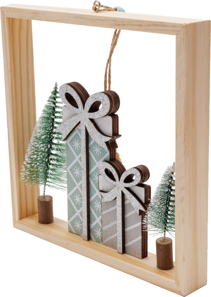 Deko Weihnachtsanhänger Holz Geschenk 18 X 3,5 X 18 Cm Grün Weiß Hängedekoration - Trendline Bild 2
