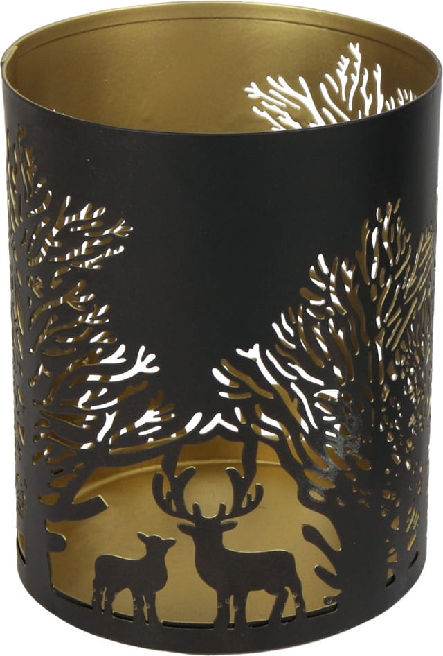 Trendline - Deko Metall Teelichthalter Winter 10 X 12.5 Cm Schwarz Gold Teelichthalter