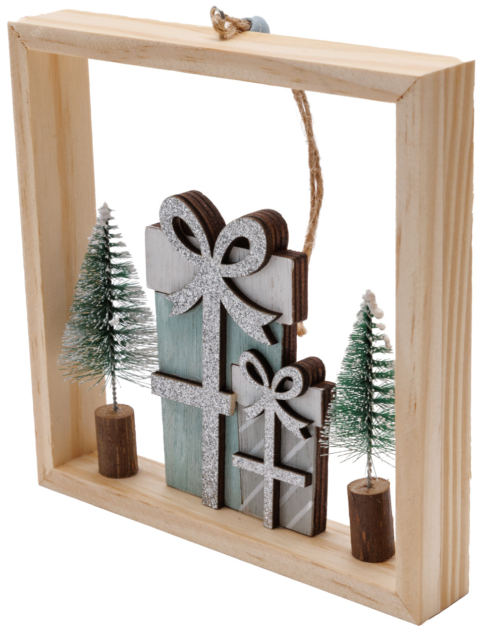 Trendline - Deko Weihnachtsanhänger Holz Geschenk 15 X 3 X 15 Cm Grün Weiß Hängedekoration