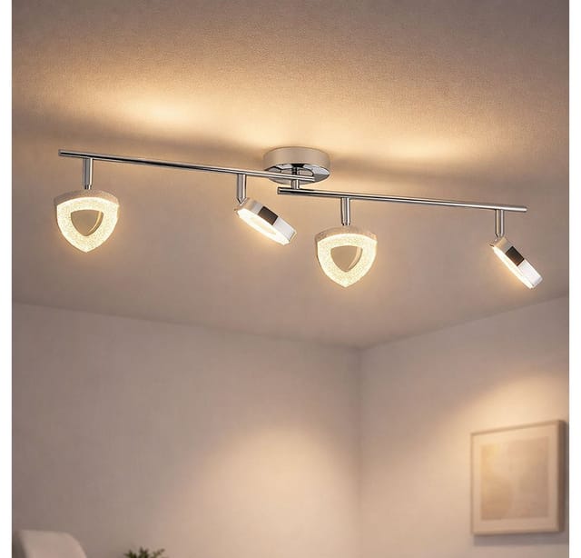 Deckenleuchte Schwenkbar Deckenstrahler Chrom Deckenlampe Mit Beweglichen Spots Wohnzimmer, Metall, Led 4x 4,5 Watt 4x 360 Lumen Warmweiß, L 80 Cm