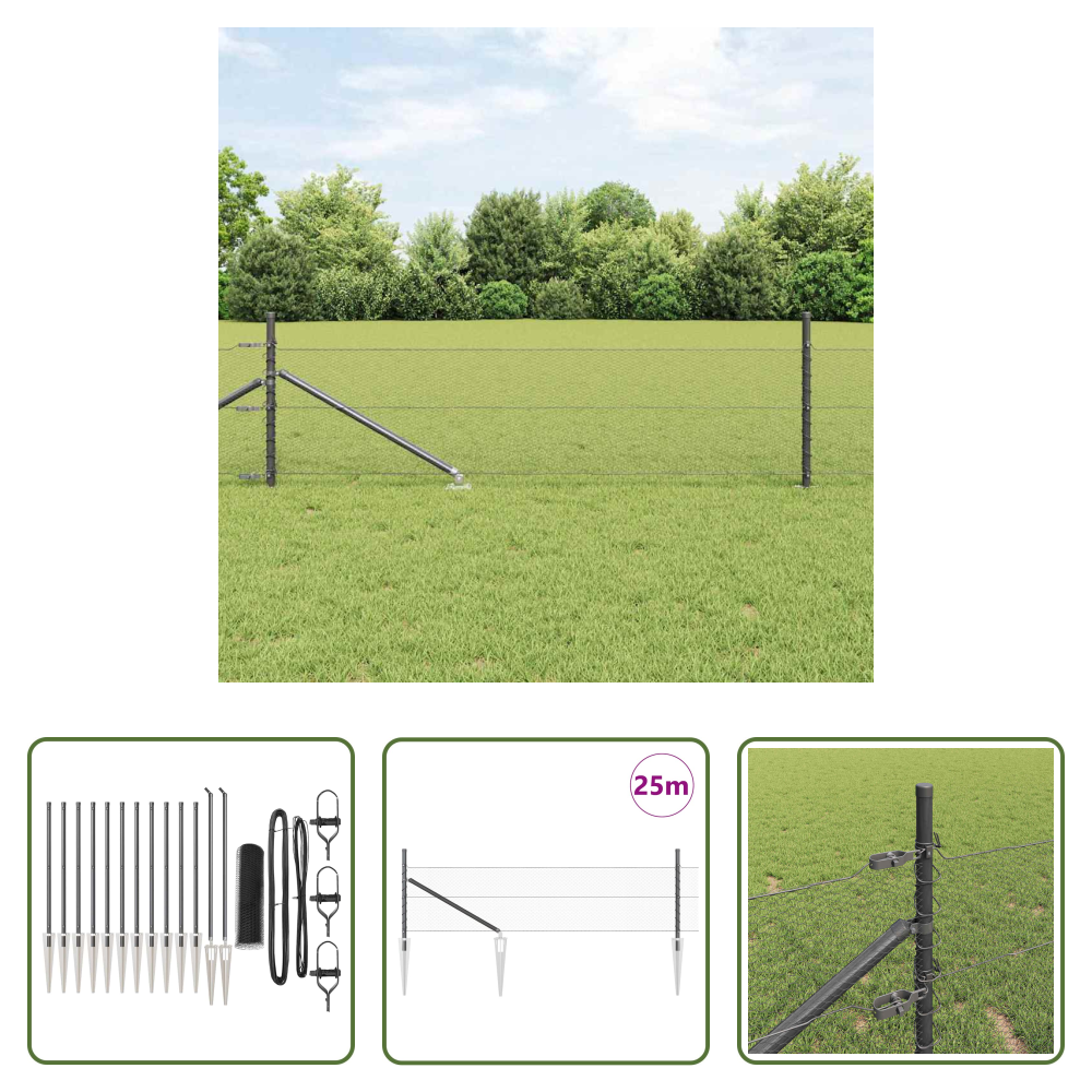 Außenzaun - Zaunpfosten Grau 25 X 0,5 M (13 Mm Maschen) Stahl