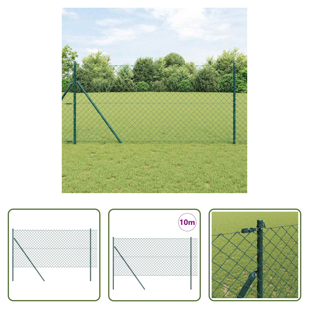 Zaunpfosten - Zaunpfosten Grün 10 X 1 M (60 X 60 Mm Maschen) Stahl Und Pvc