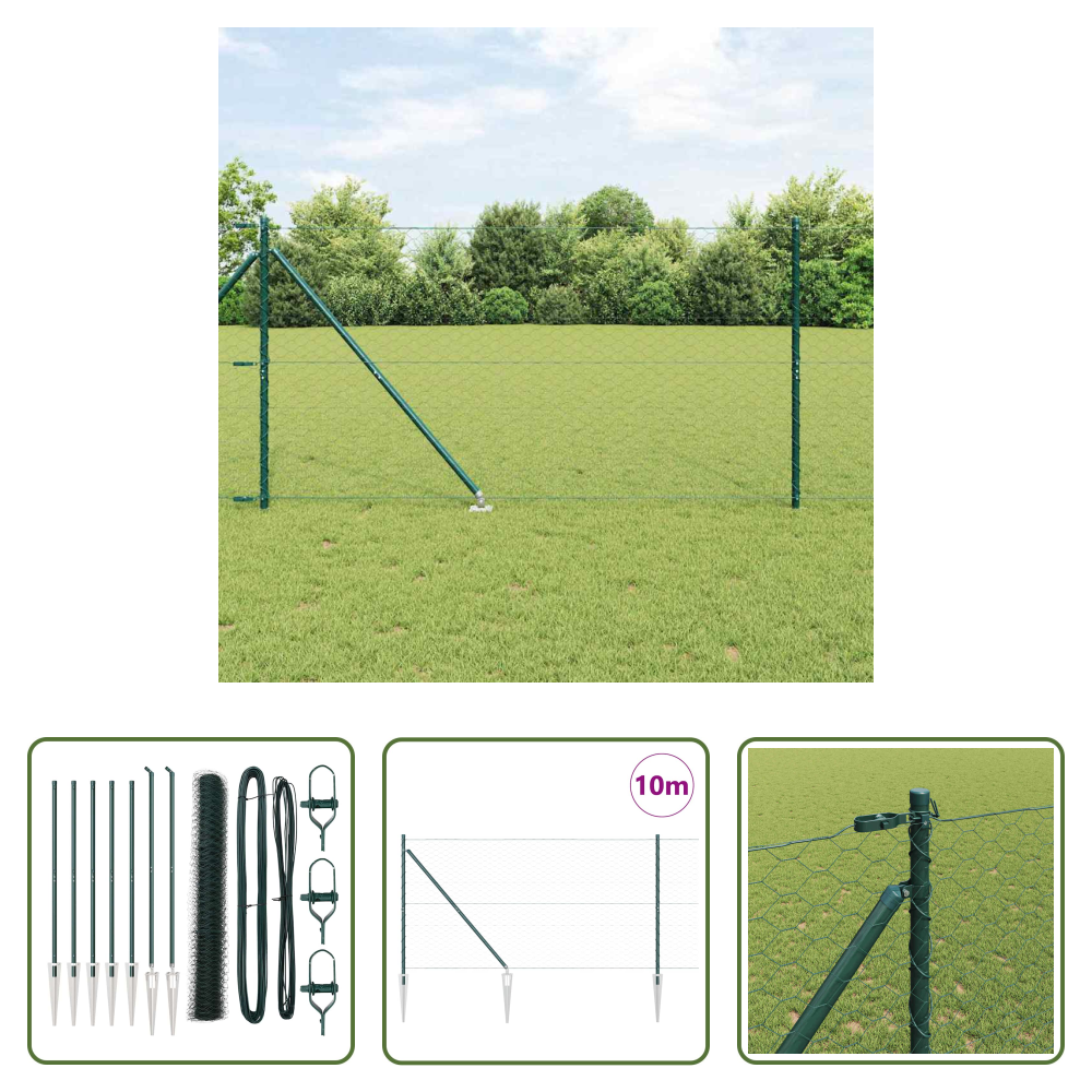 Vidaxl Außenpfosten - Zaunpfosten Grün 10 X 1,4 M (50 Mm Maschen) Stahl Und Pvc