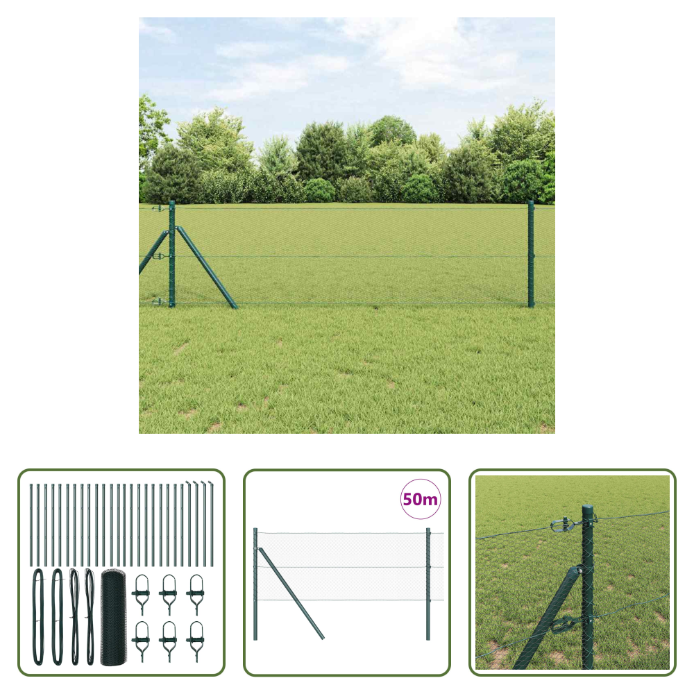 Außenzaun - Zaunpfosten Grün 50 X 0,8 M (13 Mm Maschenweite) Stahl Und Pvc