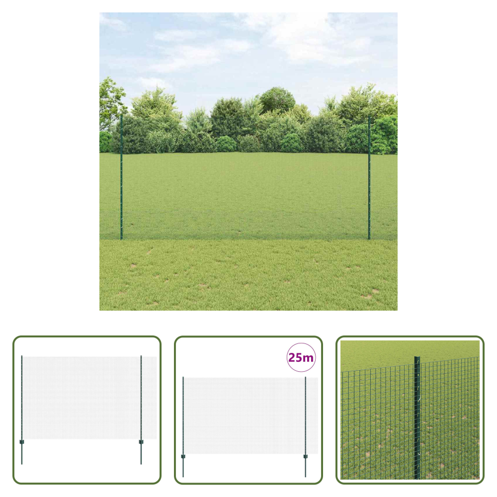 Vidaxl Außenzaun - Zaun Mit Pfosten Grün 1.6 X 25 M Stahl Und Pvc