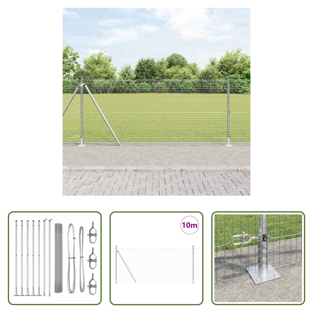 Vidaxl Silber - Zaunpfosten Silber 10 X 0,8 M (25 X 25 Mm Maschen) Stahl
