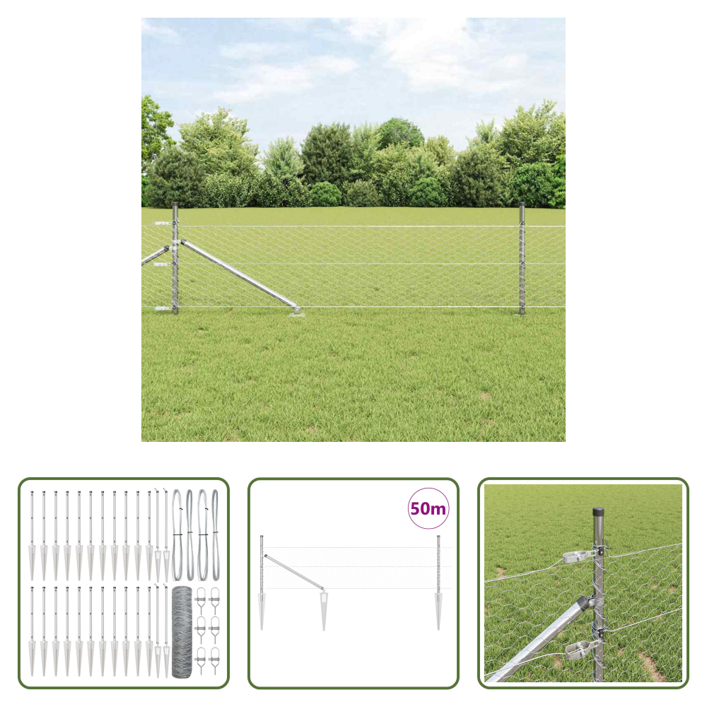 Vidaxl Stahlpfosten - Zaunpfosten Silber 50 X 0,4 M (36 Mm Maschen) Stahl