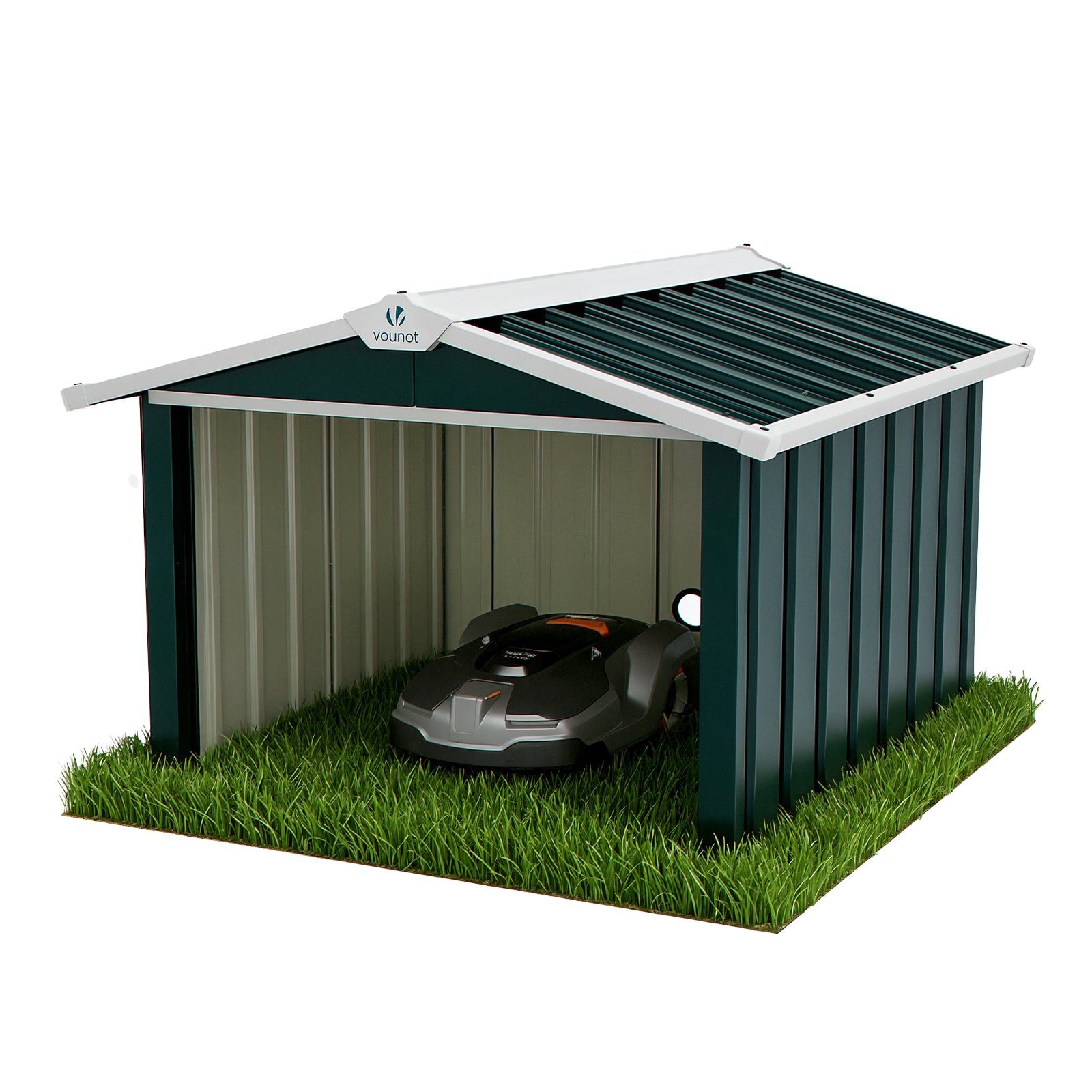 Vounot® Mähroboter Garage Metall Mit Satteldach 87x100x63,5 Cm Grün