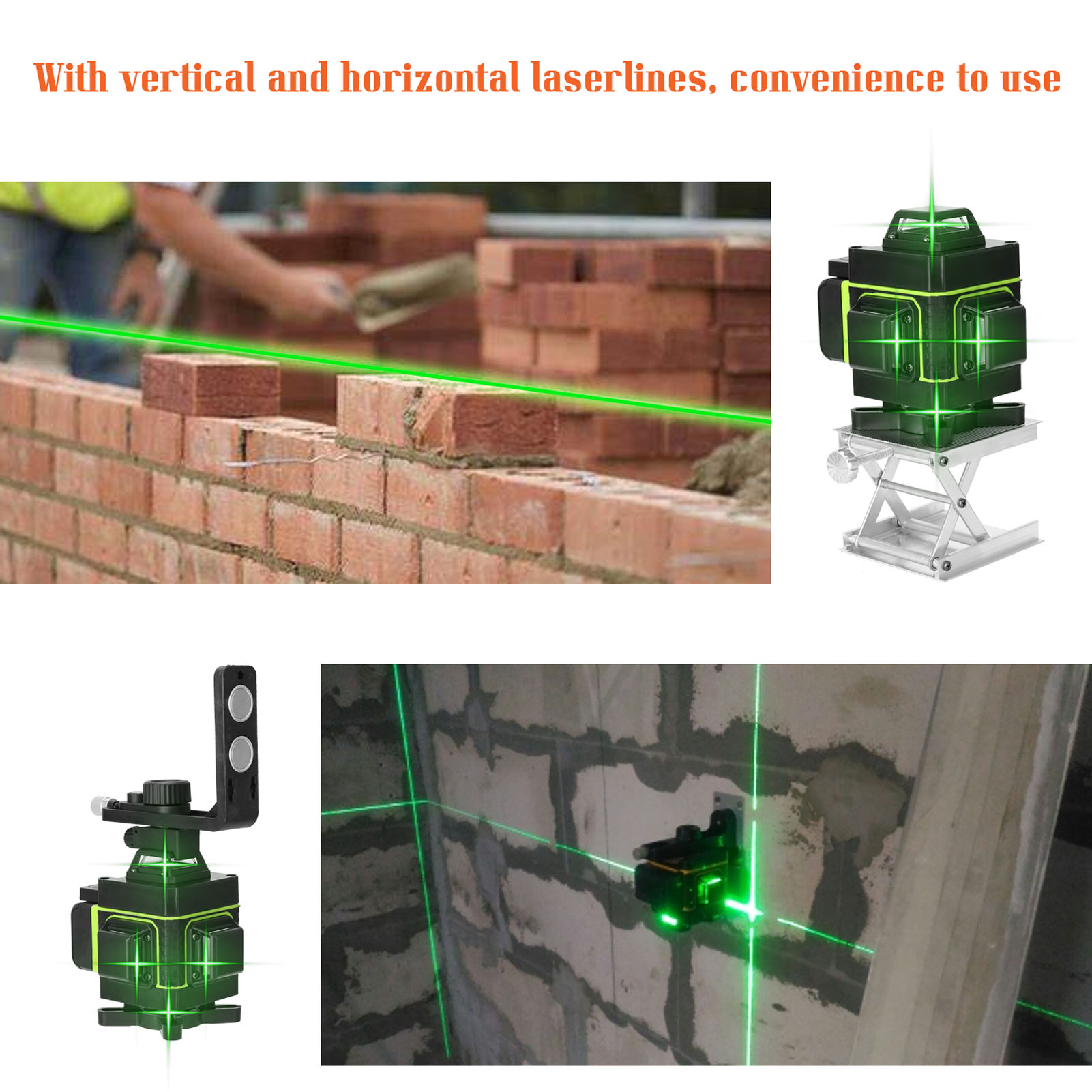 Multifunktionale Laserwasserwaage Mit 16-zeiligem Lcd-bildschirm, Vertikaler Und Horizontaler Anzeige, 3°-selbstnivellierung Und Einstellbarer Helligkeit.