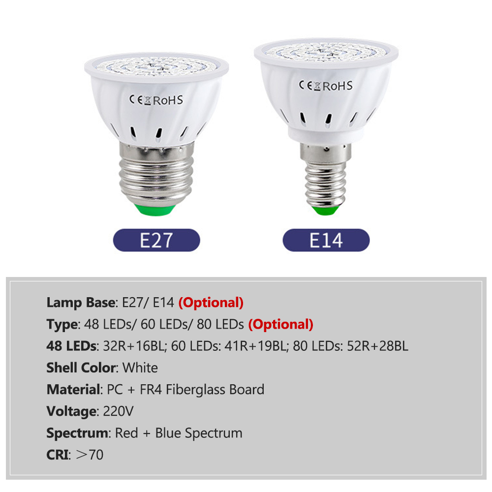 Led-pflanzenlampe Für Zimmerpflanzen, Rotes Und Blaues Lichtspektrum, E14-sockel, Ideal Für Sämlinge, Hydroponische Kultivierung Von Sukkulenten, Blumen Und Gemüse In Gewächshäusern (220 V).