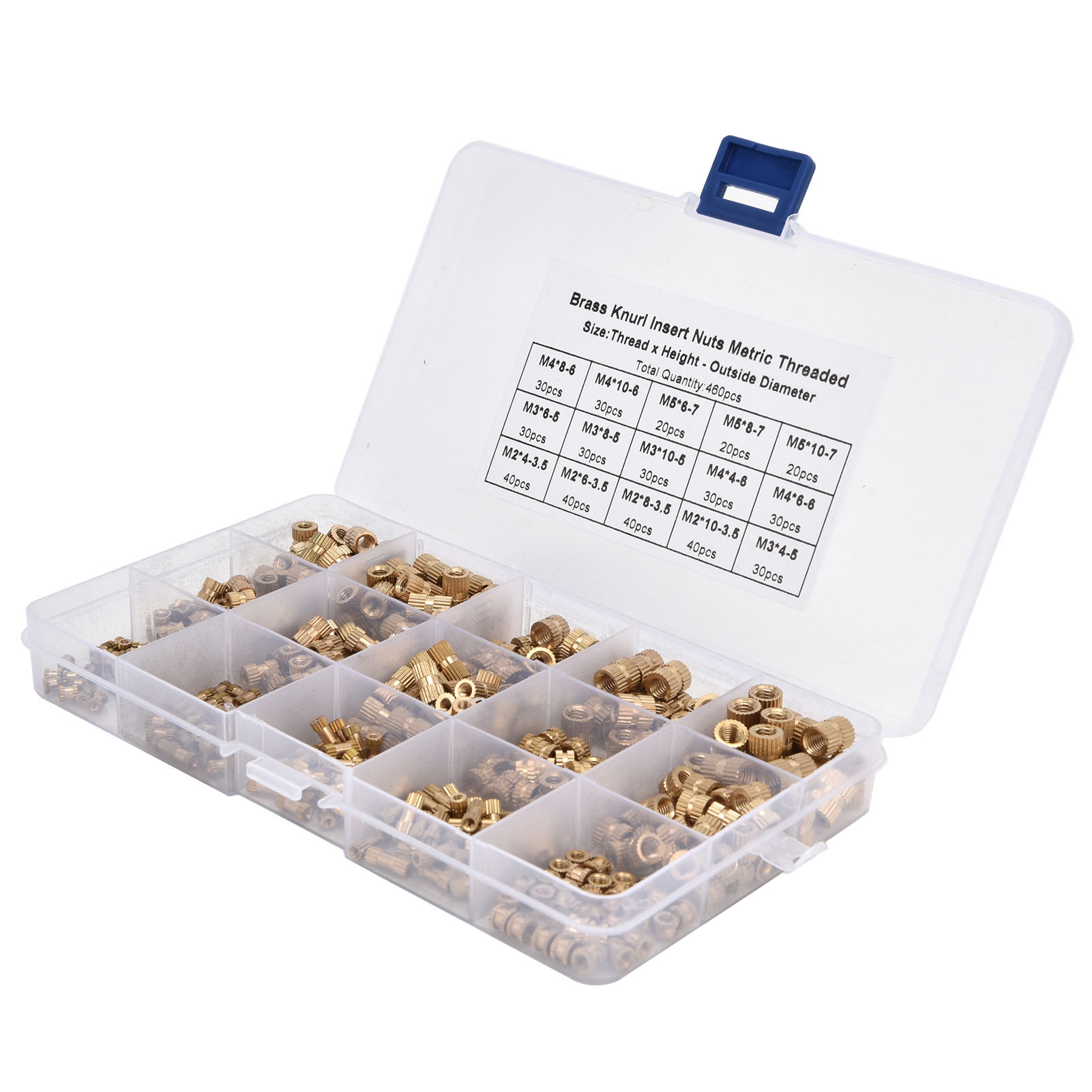 Sortimentssatz Mit 460 Rändelmuttern M2, M3, M4, M5 Mit Messing-innengewinde Und Gewindeeinsatz