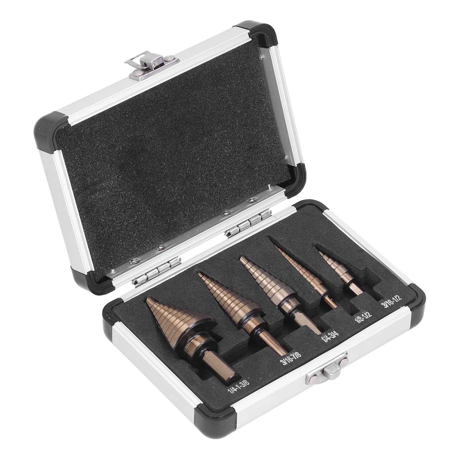 Set Aus 5 Stufenbohrern Aus Hochgeschwindigkeitsstahl, Robust, Langlebig, Schneller Und Präziser, Aus Titan.