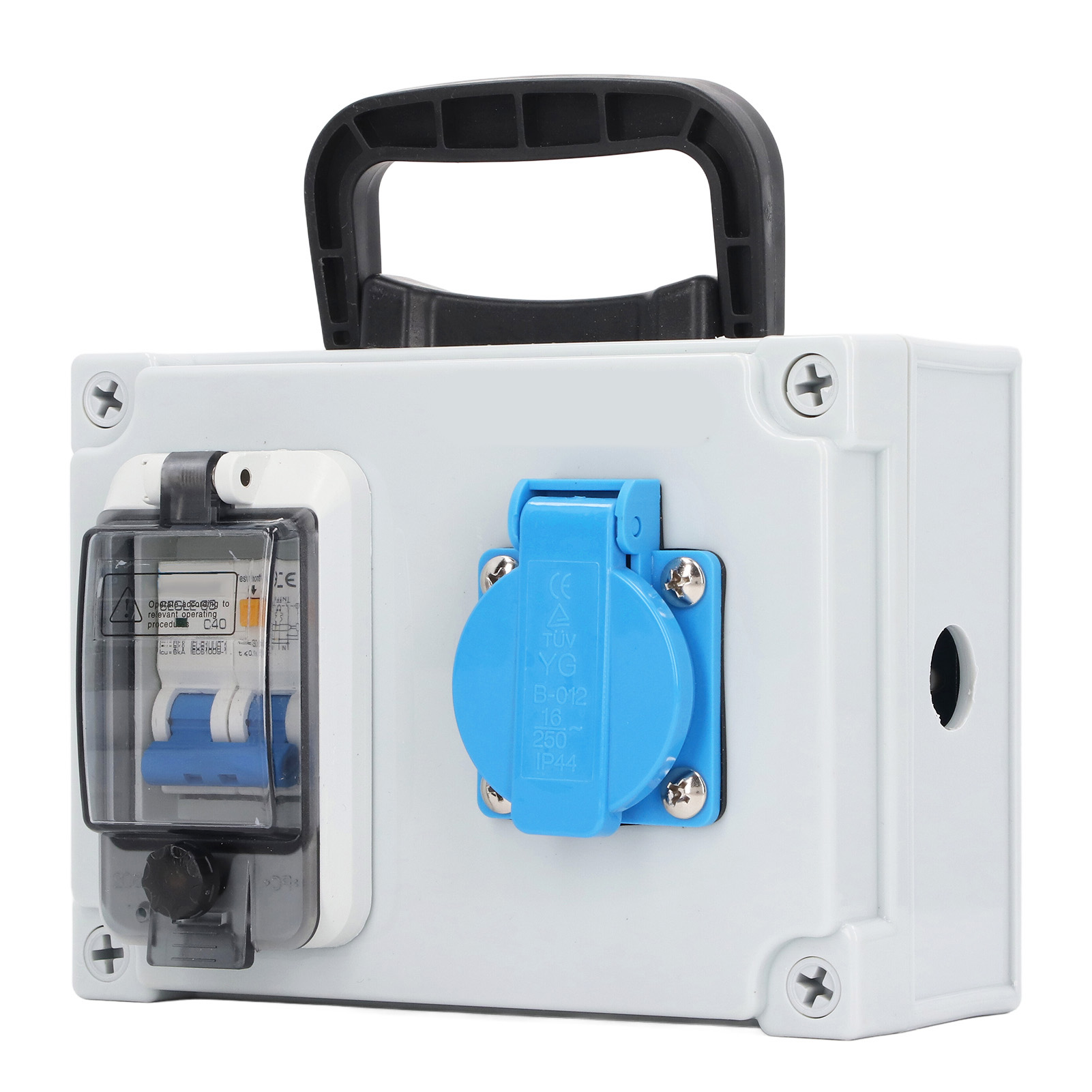 1p+n Rcbo/rcd-leistungsschalter, 230v Ac 40a Elektrische Verteilereinheit Mit 250v 16a Europäischem Stecker Für Den Hausgebrauch