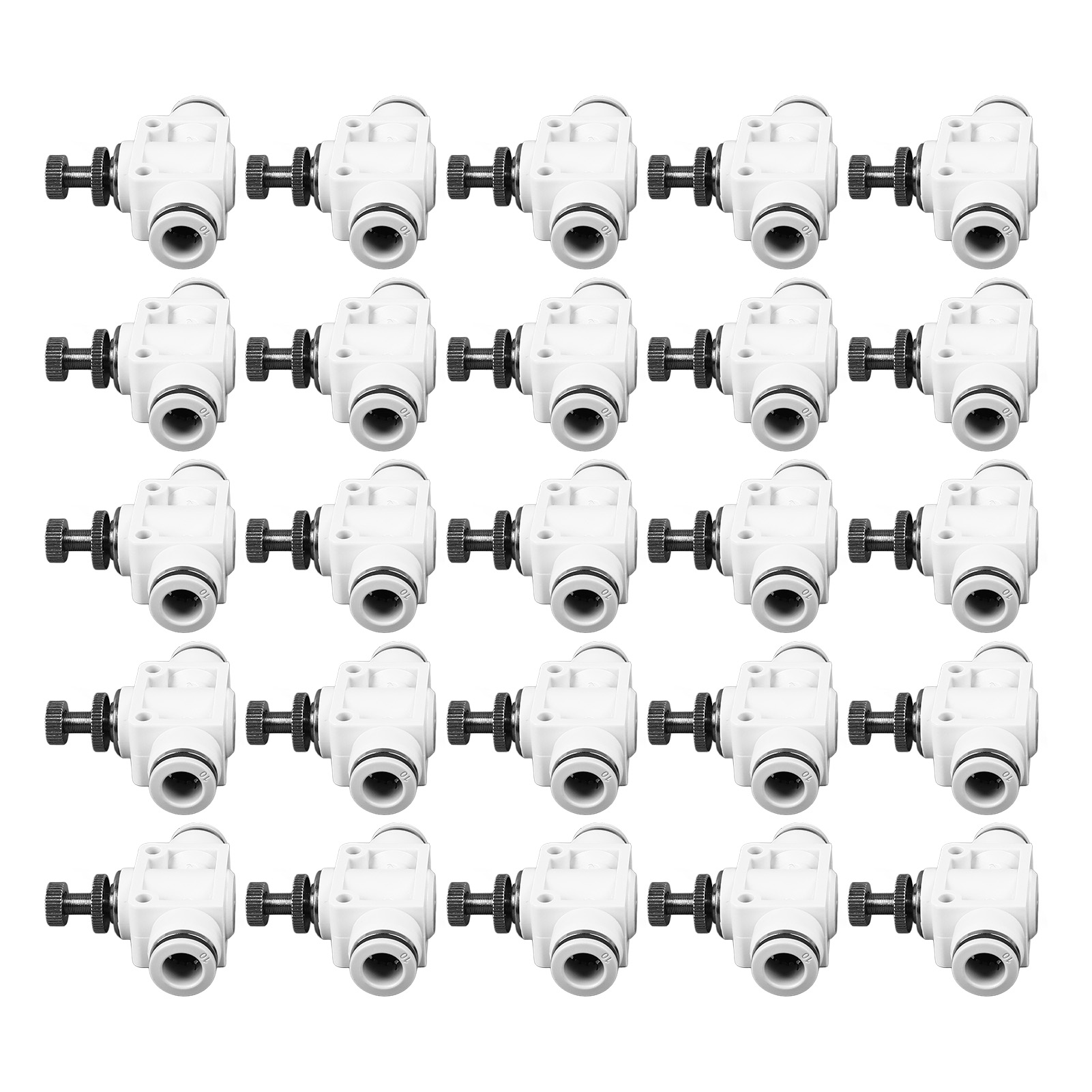 Packung Mit 25 Verstellbaren Pneumatischen Schnellkupplungen Für Druckluftschläuche Und Durchflussregelventile.