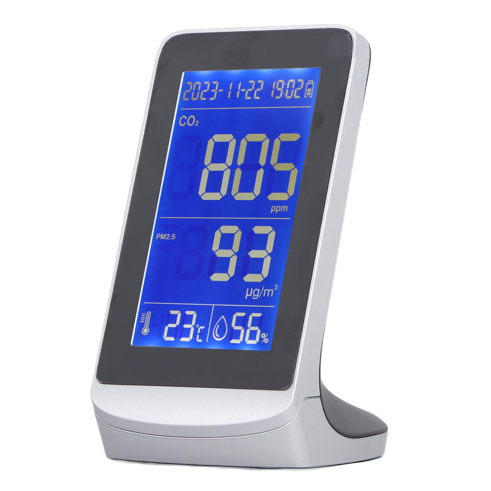 Luftqualitätsmonitor Mit Digitalanzeige, Co2-detektor, Pm1.0, 2.5, 10, Temperatur Und Luftfeuchtigkeit Sowie Warnung Bei Niedrigem Batteriestand.