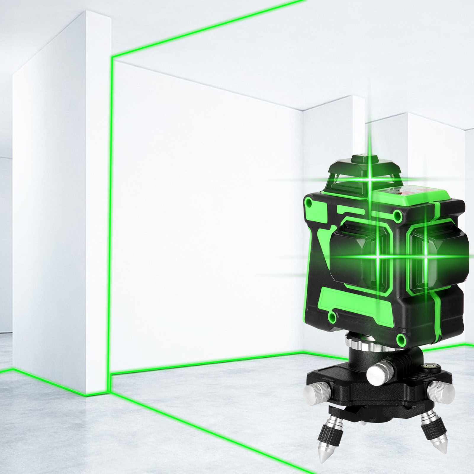 Multifunktionales 12-linien-3d-laser-nivelliergerät Mit Selbstnivellierung, Inklusive Höhenverstellbarem Aluminiumstativ (1,5 M) Und Tragetasche.