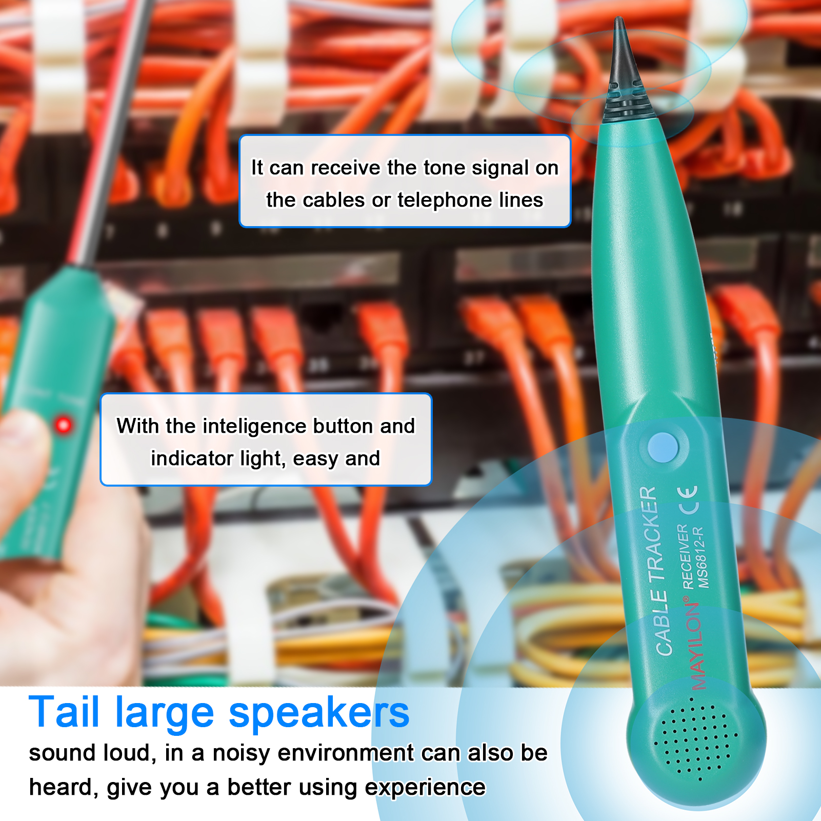 Mayilon Ms6812 Tragbares Telefonkabel-prüfgerät, Empfangsfrequenzbereich 100 Hz 300 Khz, Utp-kabelprüfgerät Für Lan-netzwerke, Kabelinstallations-ortungs- Und Inspektionsgerät