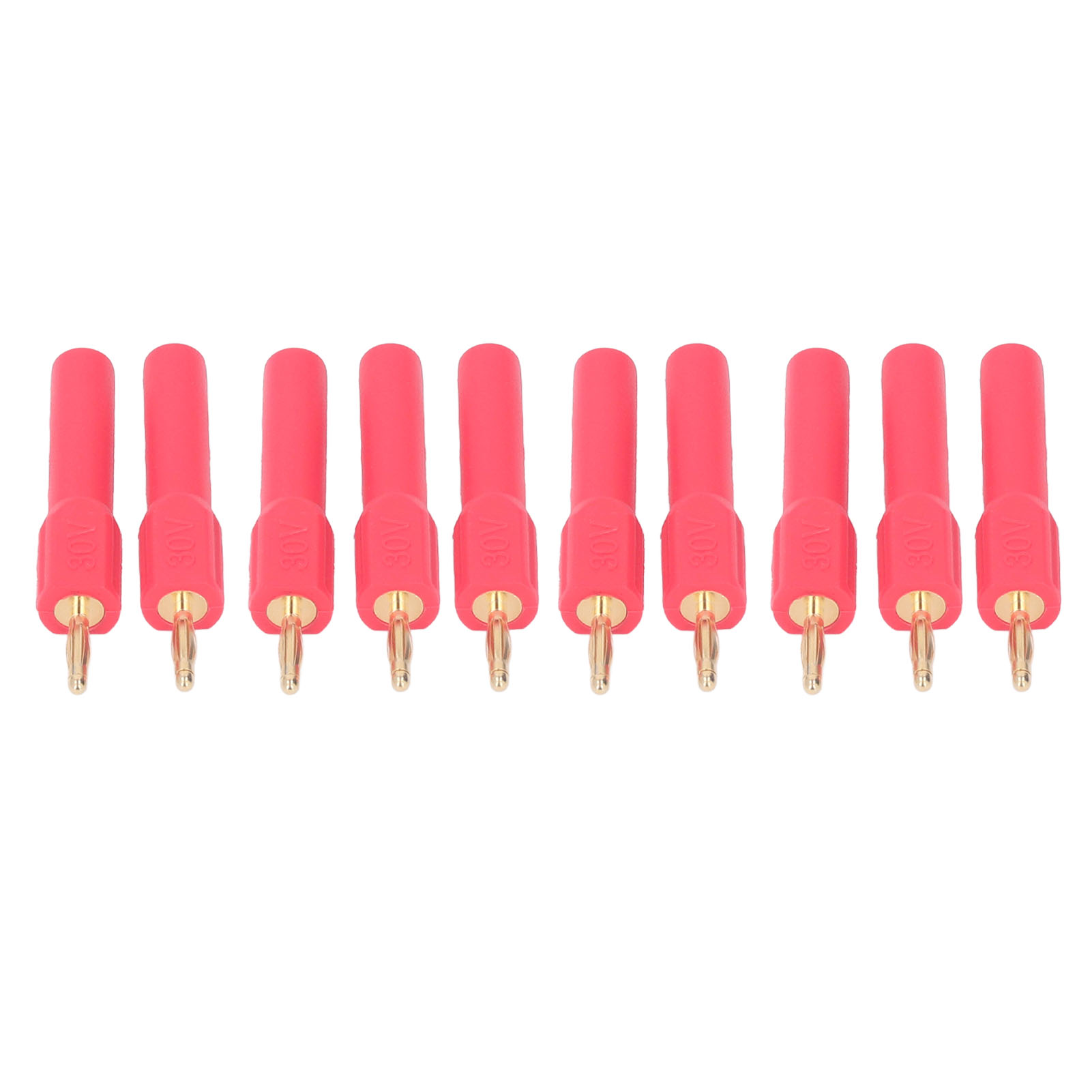 Packung Mit 10 Bananensteckern (2 Mm Stecker Auf 4 Mm Buchse), Vergoldete Messingadapter, 30 V, Rot